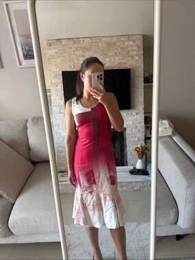 Salvatore Ferragamo Pink to White Ombre Floral Silk Midi Dress